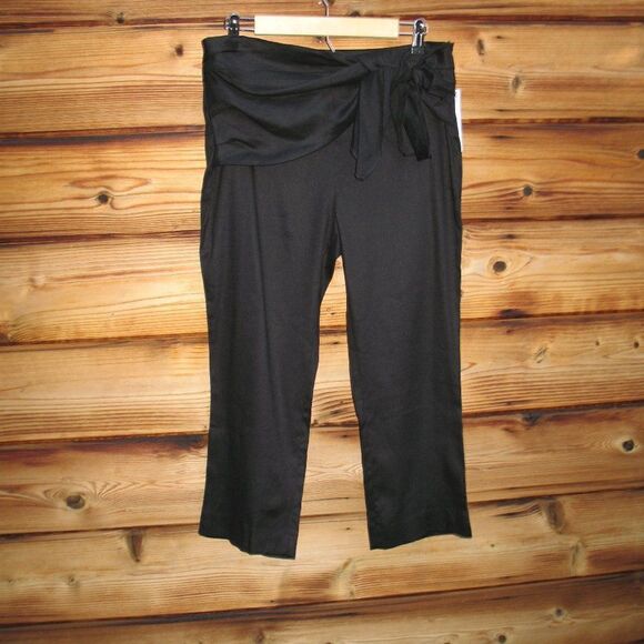 NWT Black Linen Blend Cropped High Waist Pants - Picture 2 of 8